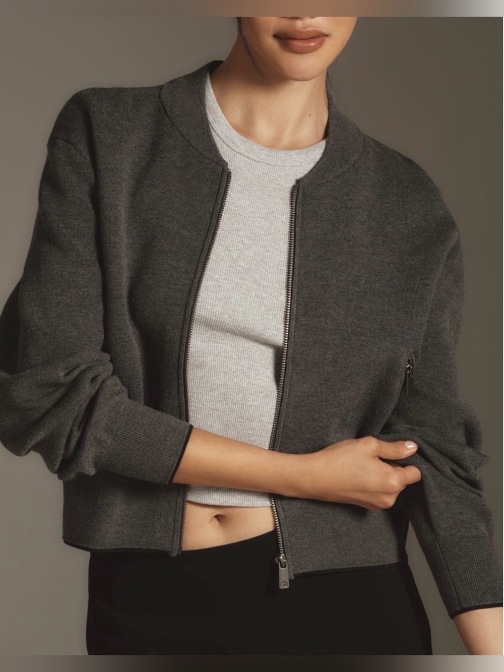 Scotch & Soda Charcoal Zip Crop Bomber Sweater Jacket, Size S